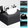 Tissue Box Cover Leather Tissue Box Holder Multifunctional PU Leather Tissue Storage Box with 3 Compartment Desk Organizer for Household Office Bathroom Living Room (Black)