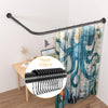Stretchable 304 Stainless L Shaped Bathroom Bathtub Corner Shower Curtain Rod Rack (Black 90-120x90-120cm)