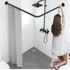 Stretchable 304 Stainless L Shaped Bathroom Bathtub Corner Shower Curtain Rod Rack (Black 90-120x90-120cm)