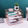 Paper Tray, 4 Tier Stackable Letter Tray, Decorative Desk File Organizer Rack for Office Supplies and Accessories, Letter Size, 0.16Inch Thick Frame (Rose Gold)
