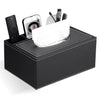 Tissue Box Cover Leather Tissue Box Holder Multifunctional PU Leather Tissue Storage Box with 3 Compartment Desk Organizer for Household Office Bathroom Living Room (Black)