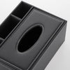Tissue Box Cover Leather Tissue Box Holder Multifunctional PU Leather Tissue Storage Box with 3 Compartment Desk Organizer for Household Office Bathroom Living Room (Black)