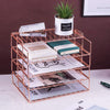 Paper Tray, 4 Tier Stackable Letter Tray, Decorative Desk File Organizer Rack for Office Supplies and Accessories, Letter Size, 0.16Inch Thick Frame (Rose Gold)